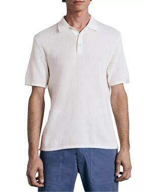 Rag and Bone Men's Harvey Knit Short Sleeve Polo Shirt Ivory XL